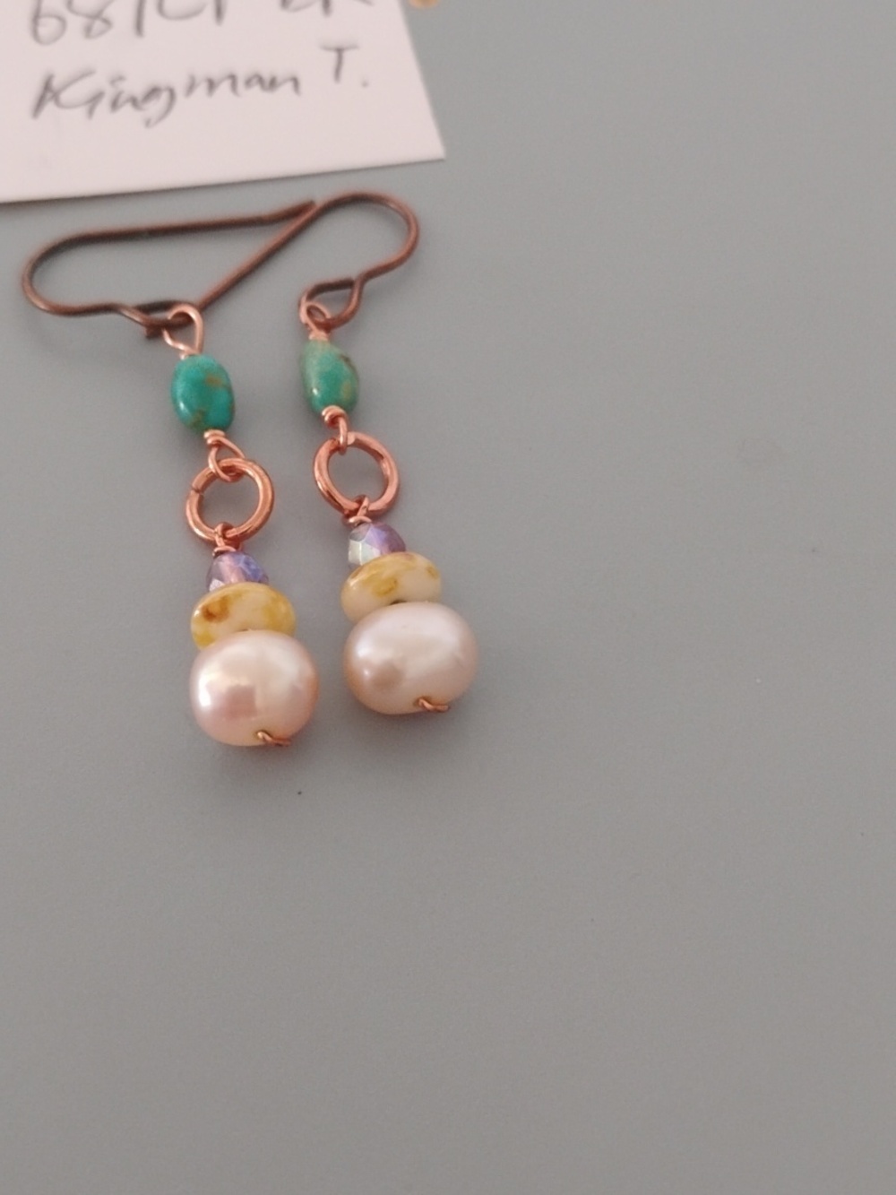 Kingman Turquoise And Fresh Water Pearl Earrings - Picture 3 of 9
